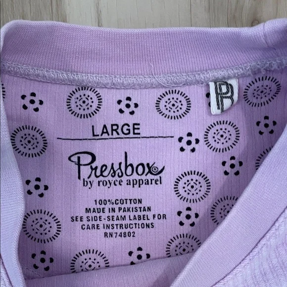 Pressbox Tennessee Lavender Ribbed Short Sleeve Sweatshirt Size L - Picture 2 of 4